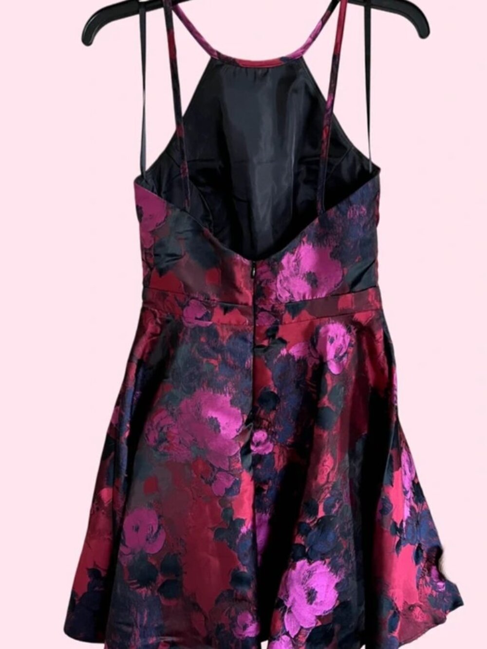 Xscape Size 6 Burgundy Pink Black Floral Jacquard Fit & Flare Cocktail Dress - Picture 4 of 6